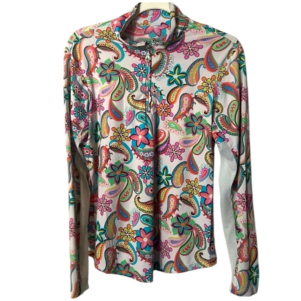San Soleil Sun Protection UPF 50 Paisley Long Sleeve 1/4 Zip Activewear Top Sz M